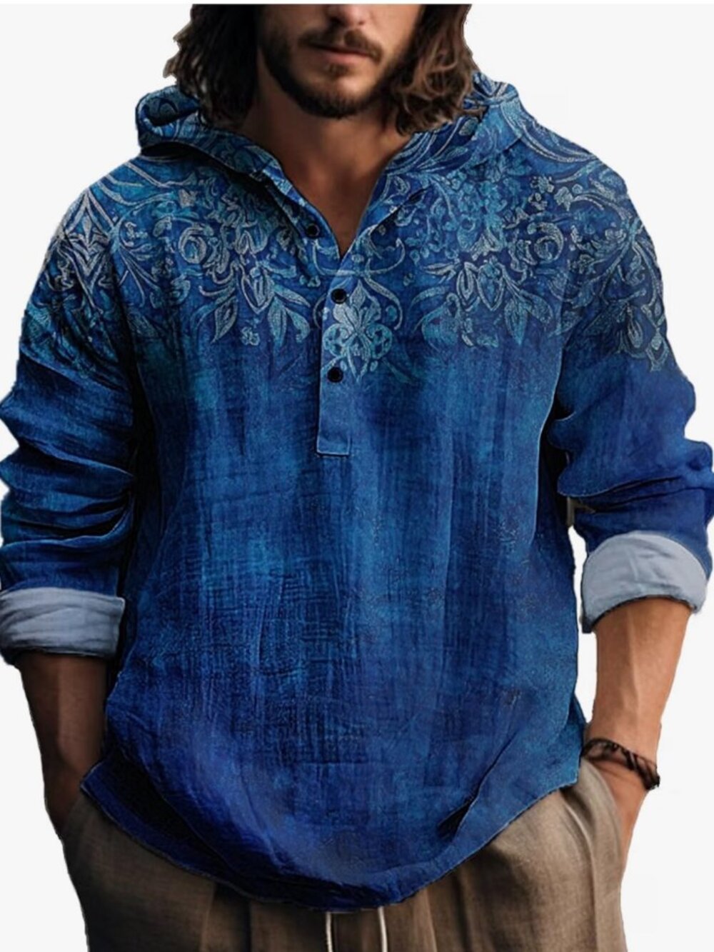 Mens Cotton Long Sleeve Hoodie - Hoodie Marsvovo Vintage Ethnic New